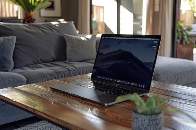 Photo un ordinateur portable assis sur une table en bois