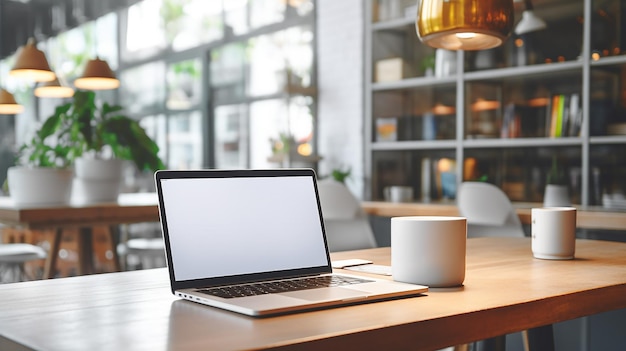 ordinateur portable sur un bureau blanc dans un espace de travail de bureau