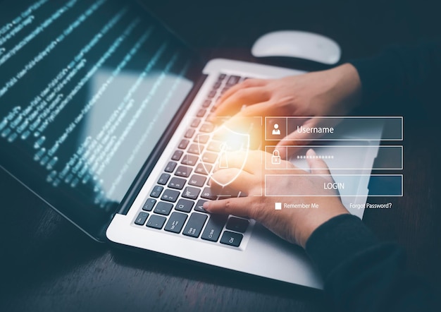 Ordinateur portable avec cybersécurité avec code html et programmation sur écran ordinateur portableDéveloppement de programmeurs Code informatiqueconception web technologie de codage dans les logiciels développement de technologies logicielles numériques IoT