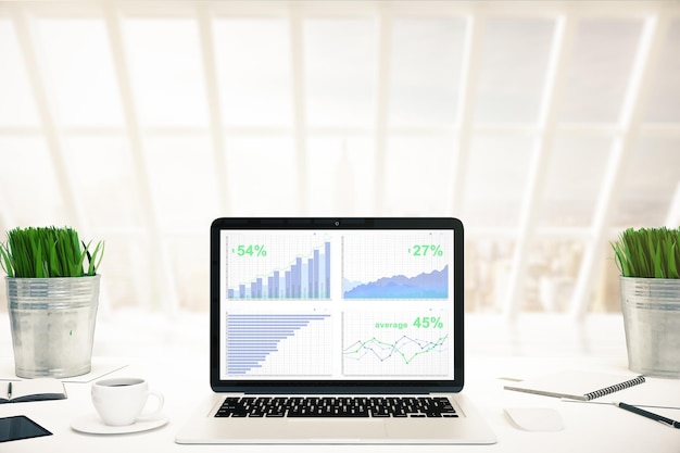 Ordinateur portable avec diagrammes d'entreprise