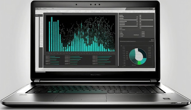 Photo ordinateur portable avec données analytiques créé avec la technologie générative ai