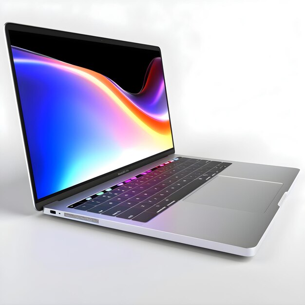 Photo ordinateur portable avec écran coloré sur fond blanc rendu 3d