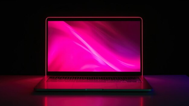 Un ordinateur portable avec un écran rose qui dit macbook pro.