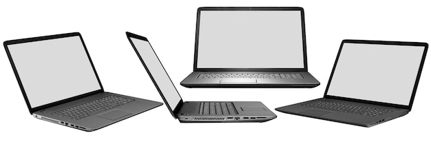 Ordinateur portable Ensemble de clavier à écran vierge inclus isolé sur fond blanc avec un tracé de détourage