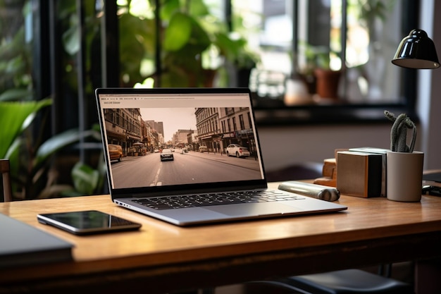 L'ordinateur portable est sur la table du bureau