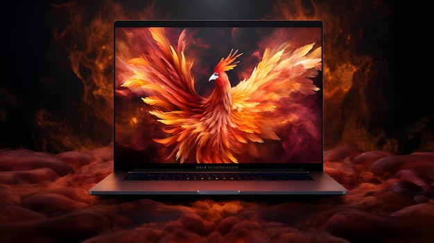 Ordinateur portable de jeu affichage de l'écran de réalité virtuelle 3d phoenix bird ai généré