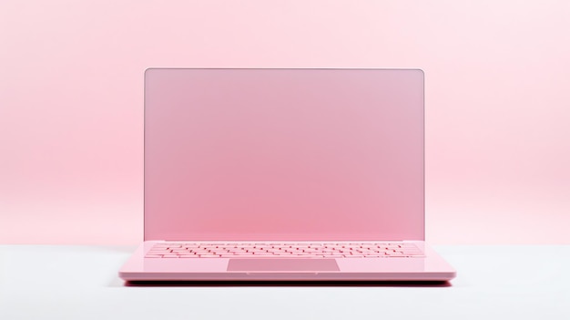 ordinateur portable rose sur fond blanc