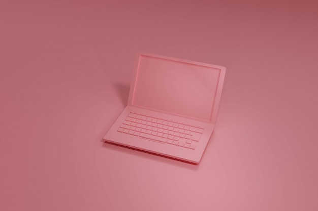 Photo ordinateur portable rose rendu 3d, sur des tons pastel