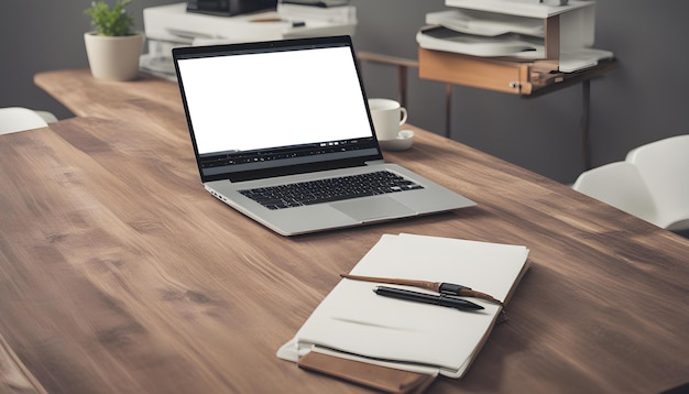 un ordinateur portable avec un stylo sur le couvercle et un styro sur la table