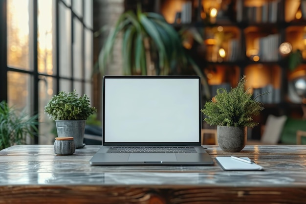 Photo un ordinateur portable sur une table en bois