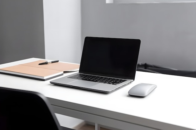 ordinateur portable sur une table de bureau dans une armoire de maison ou de bureau Réseau neuronal généré en mai 2023 Non basé sur une scène ou un modèle réel
