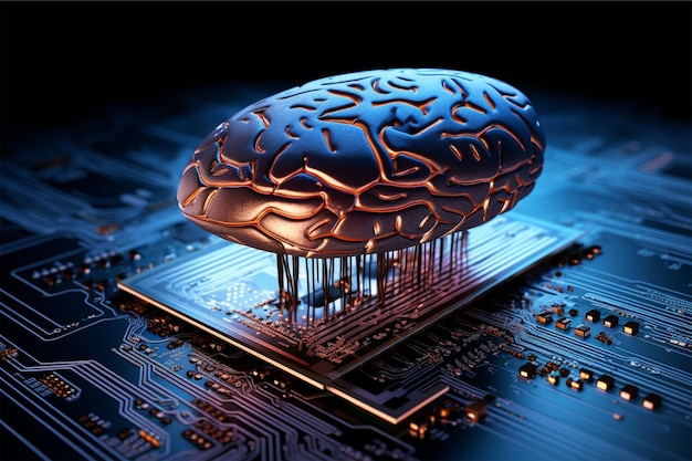 Photo un ordinateur qui fusionne les cerveaux