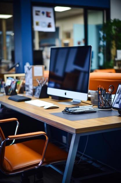 Photo ordinateurs et ordinateurs portables sur le bureau dans les bureaux de création