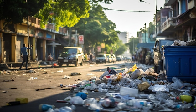 Les ordures et les tas de déchets dans le vieux quartier endommagé de la rue de la ville doivent être nettoyés