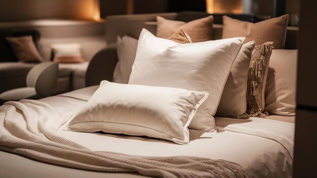 oreiller blanc et couverture sur le lit décoration intérieure de la chambre à coucher