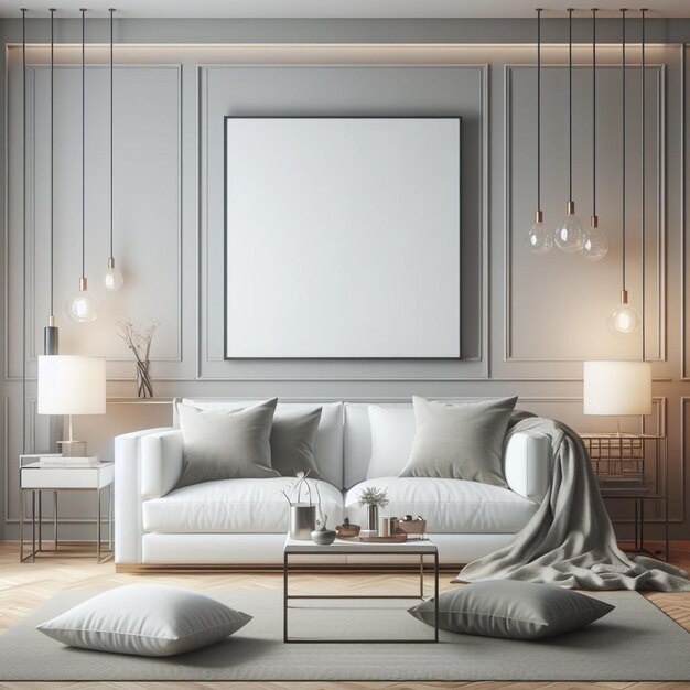 oreiller carré blanc dans une pièce moderne modèle d'étui de coussin blanc pour votre présentation de conception graphique