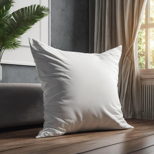 oreiller carré blanc dans une pièce moderne modèle d'étui de coussin blanc pour votre présentation de conception graphique