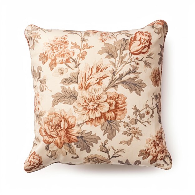 Oreiller ou coussin avec imprimé floral isolé sur fond blanc décor à la maison dans un style campagnard post-traité générative ai