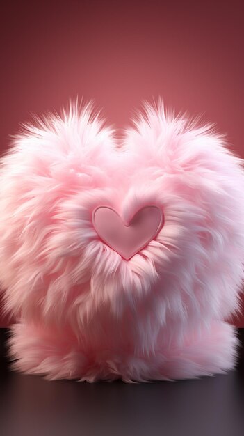 Photo oreiller en forme de cœur flou sur une table avec un fond rose génératif ai