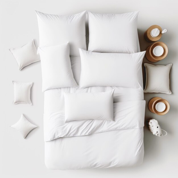 Photo des oreillers blancs et une couette sur un lit blanc