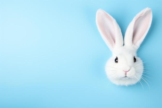 oreilles de lapin blanches sur un fond bleu clair avec un espace de copie
