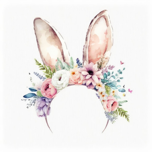 Des oreilles de lapin avec des fleurs et des papillons.