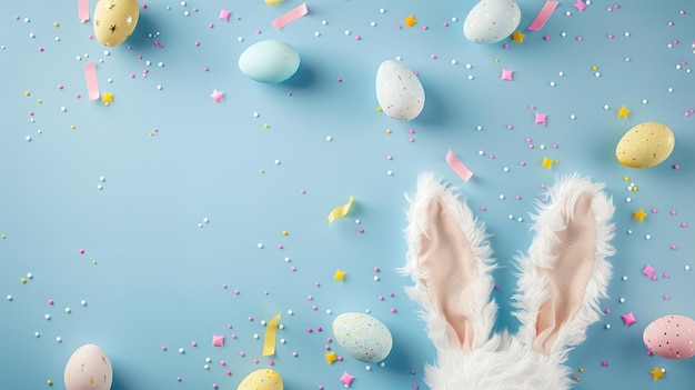 Photo oreilles de lapin de pâques sur fond bleu clair avec de l'espace pour le texte et le concept de la fête de pâque