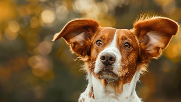 Avec les oreilles levées, un chien écoute attentivement, incarnant la curiosité et l'attention.