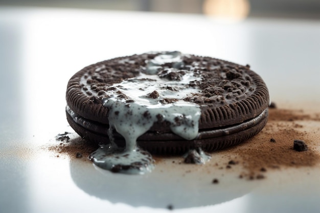 Un Oreo avec une crème blanche dessus