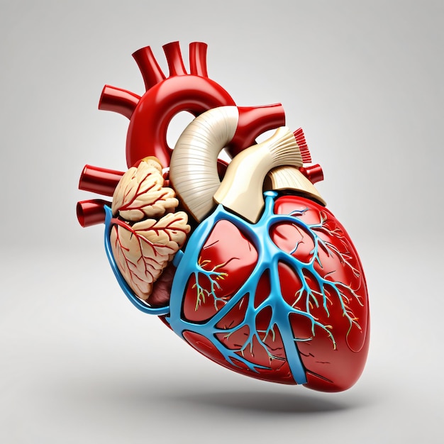 Les organes internes du cœur humain en 3D avec les vaisseaux sanguins, science médicale.