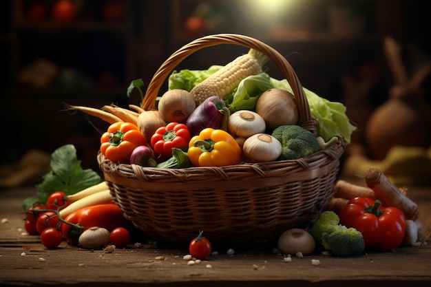 Photo organic food background vegetables in a basket