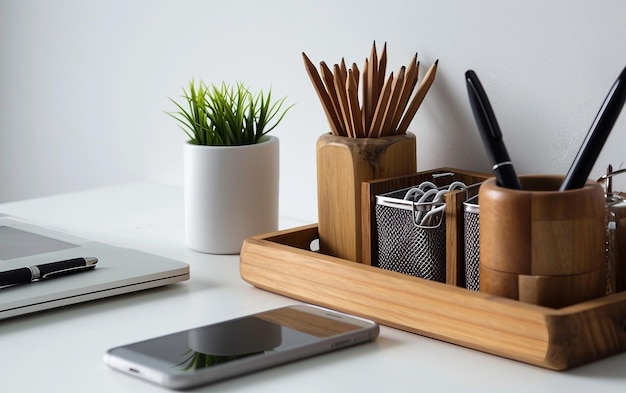 Photo organisateur de bureau en fond blanc