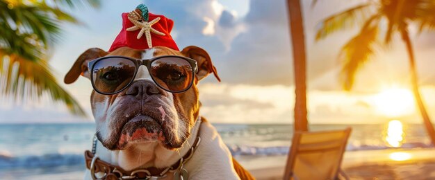 Photo organiser une fête costumée sur le thème de la plage pour les chiens