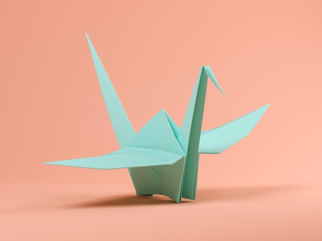 Origami bleu sur fond rose illustration 3D