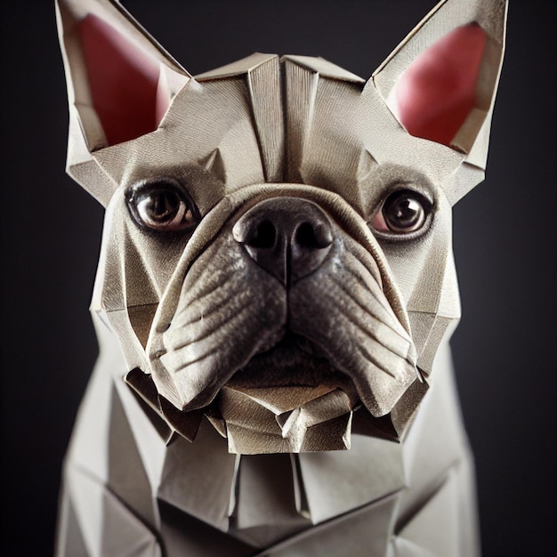 Origami chien bouledogue français portrait photo montage rendu 3d