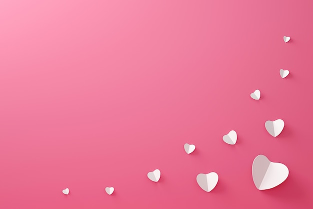Origami de coeur blanc et motif de cadre en papier sur fond de valentines heureux avec le concept de l'amour. Rendu 3D.