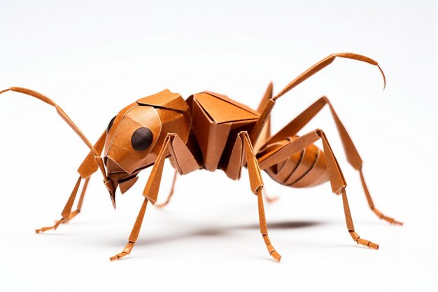 Origami Création d'une fourmi occupée isolée sur un fond transparent