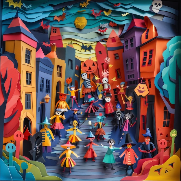 Origami Paper Town Halloween TrickorTreat Essence (La ville de papier origami est une ville d'origami pour l'Halloween)