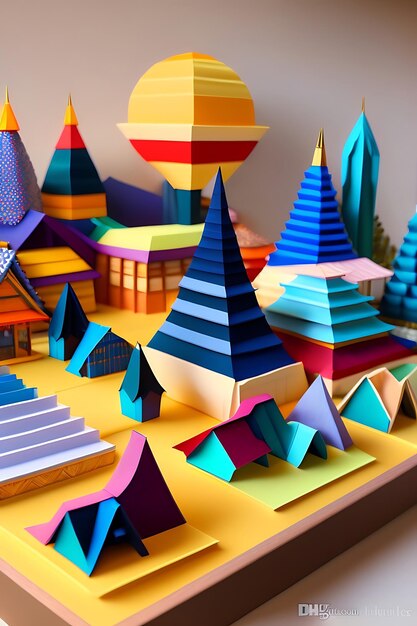 Origami paysage urbain japonais papier plié papier grues petit village