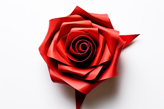 origami rose rouge isolé sur fond blanc