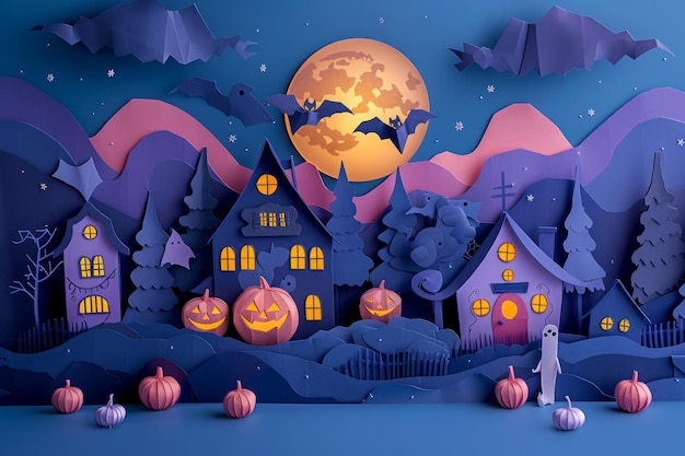 Origami ville de papier Halloween essence de forêt mythique