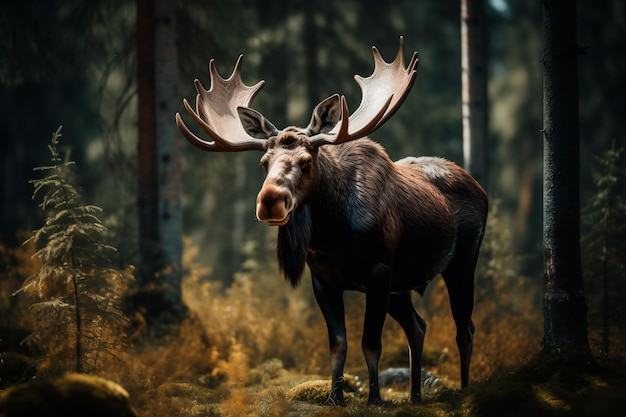 Orignal en forêt Animal en milieu naturel Portrait d'un élan à grandes cornes