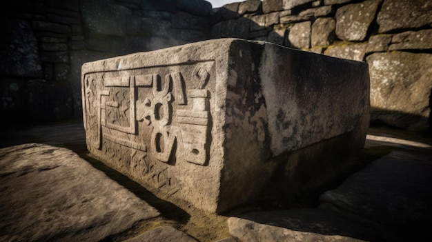 Ornant l'ancien autel de pierre, les runes énigmatiques forment un script énigmatique, leurs symboles s'entrelacent dans une danse fascinante de mystère et d'intrigue. Généré par l'IA.
