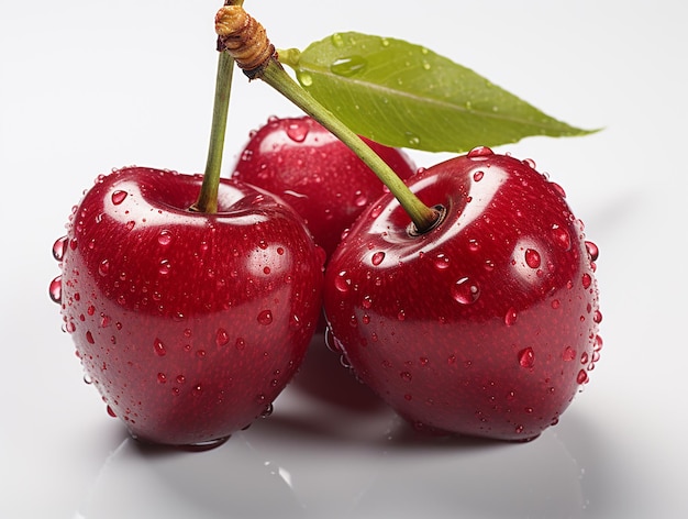 Orné de cerises fraîches scintillantes sur blanc