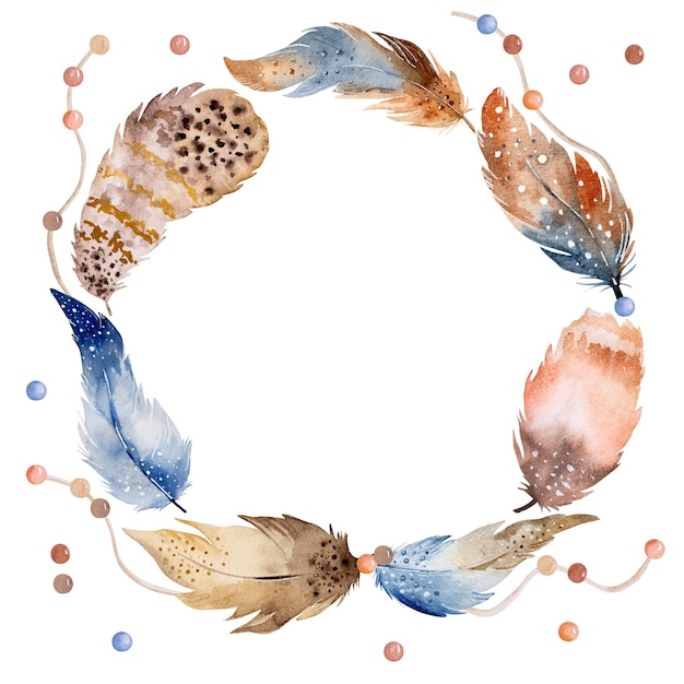 Ornement aquarelle boho plume tribale