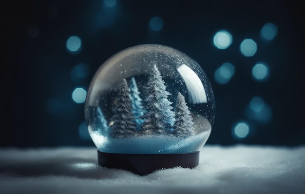 Ornement d'arbre de Noël bleu éthéré dans un paysage enneigé