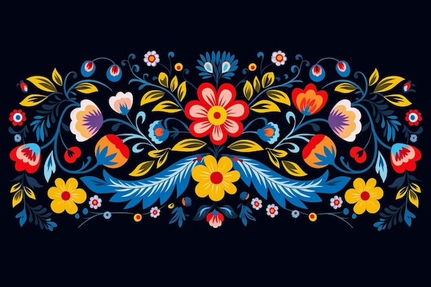 Ornement de broderie folklorique avec des fleurs Décoration traditionnelle authentique à motif polonais wycinanka