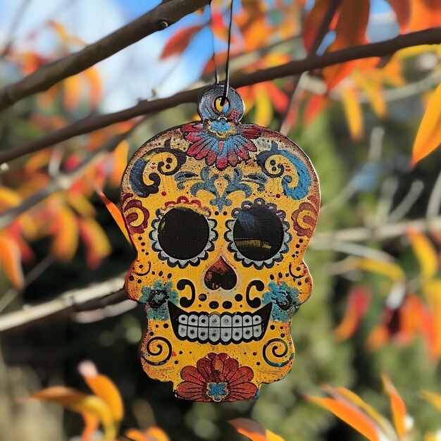 Ornement en étain Adorno de hojalata mexicain dia de muertos jour des morts bordure à l'aquarelle