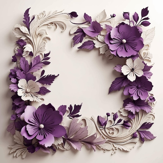 Ornement floral au coin avec modèle de fleurs violettes