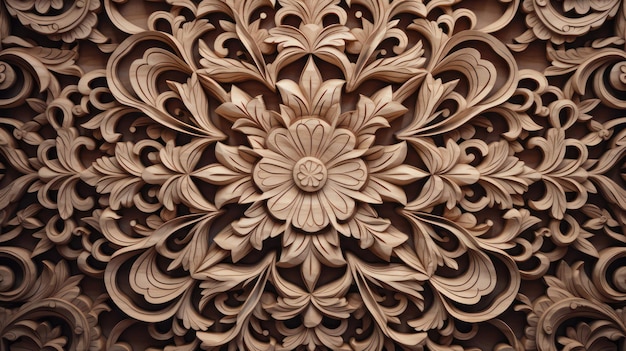 Photo ornement floral en bois sculpté en mandala